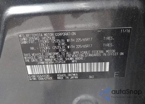 2017 Toyota Rav4 Xle z USA, uszkodzony, nr VIN JTMWFREV8HJ704504